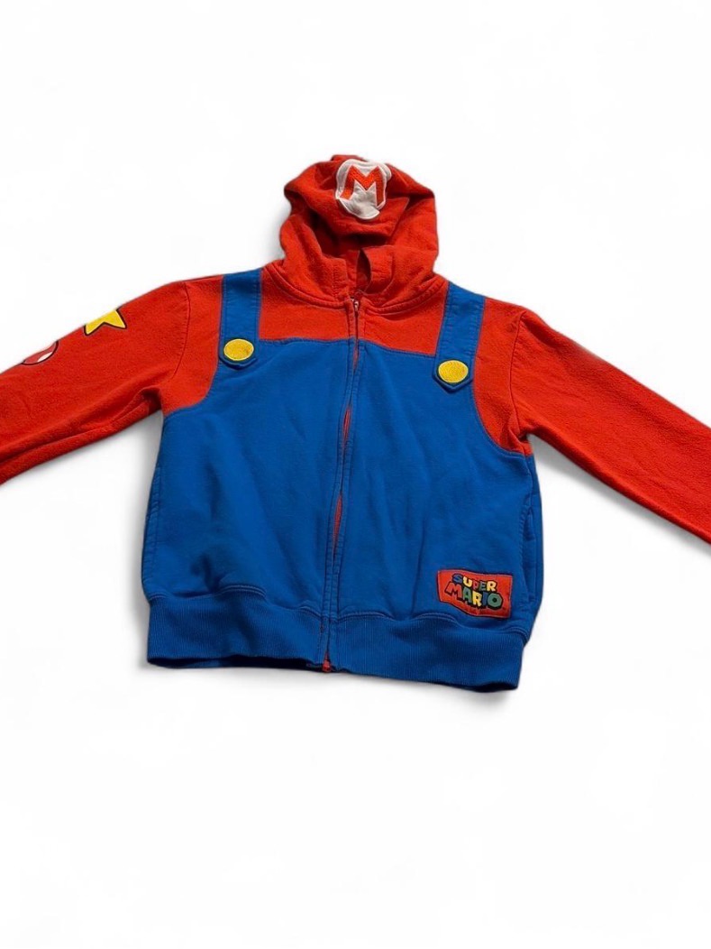Super Mario Kids Hoodie Jacket - Red & Blue Sz S Gently Pre Owned